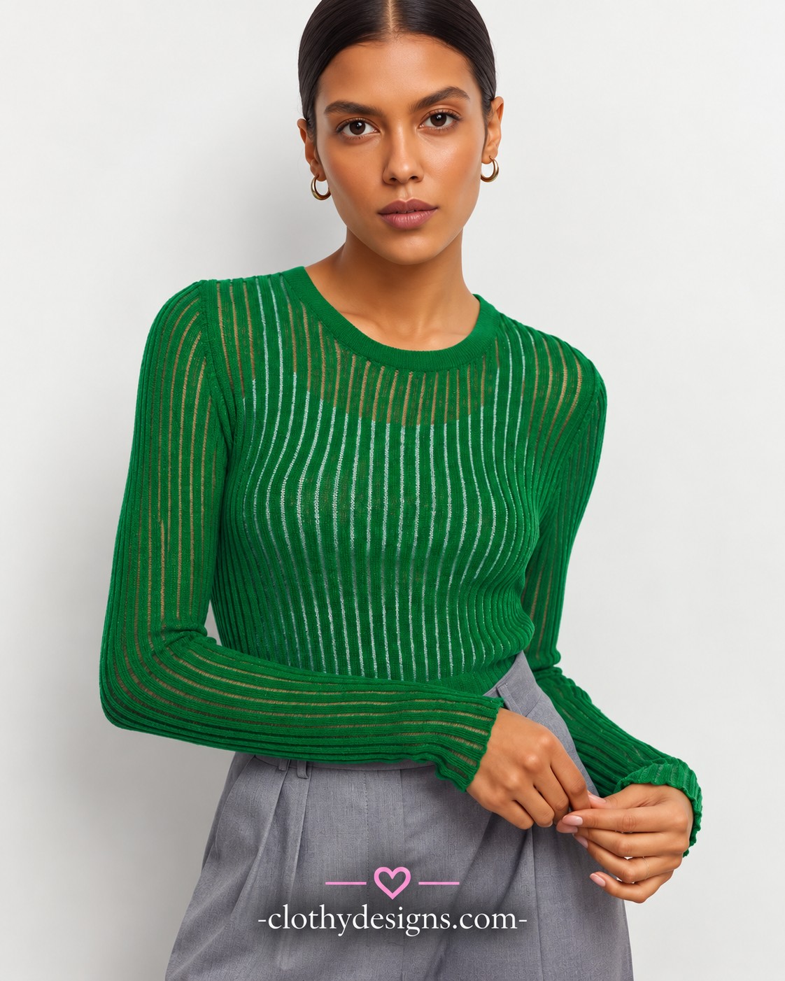 Elegant White Striped Sheer Long Sleeve Women’s Top – Slim Fit Party Clubwear T-Shirt